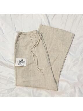ASOS (Miss Selfridge) Oatmeal Linen Blend Wide Leg Pants